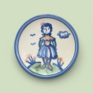 M.A. Hadley 6” pottery plate in Farmer’s Wife pattern.  Handmade in USA.